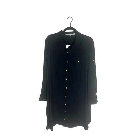 RACHEL Rachel Roy Women's Black Button-Up Shirt Dress Gold Accents Long Sleeves - Picture 4 of 12
